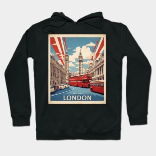 London England Double Decker Bus Vintage Travel Tourism Hoodie